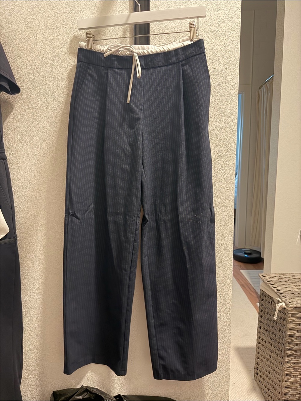 Zara Navy Pinstripe Relaxed Drawstring Trousers